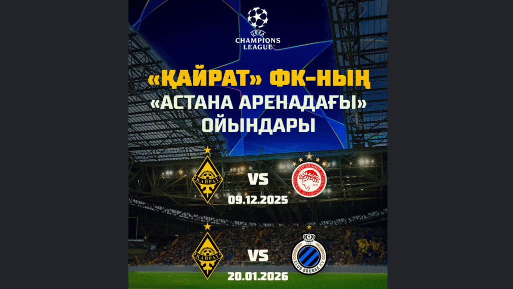Матчи Лиги чемпионов «Кайрата» против «Олимпиакоса» и «Брюгге» перенесут в Астану